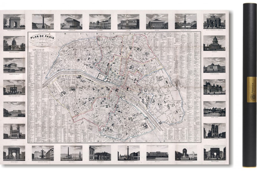 Carte des mondes anciens d'Homère, Aristote, Ptolémée, Strabon, et d'Erastothène en 1831