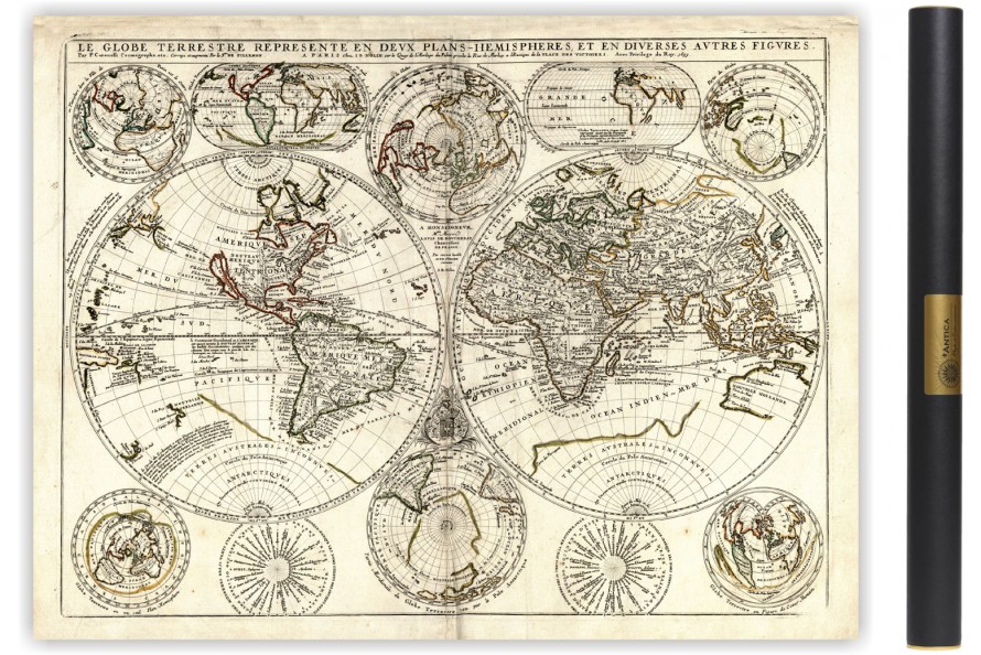 Carte des mondes anciens d'Homère, Aristote, Ptolémée, Strabon, et d'Erastothène en 1831