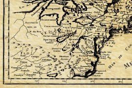 Alte Karte von New Frankreich, Kanada und Quebec im Jahr 1750 auf Pergamentpapier