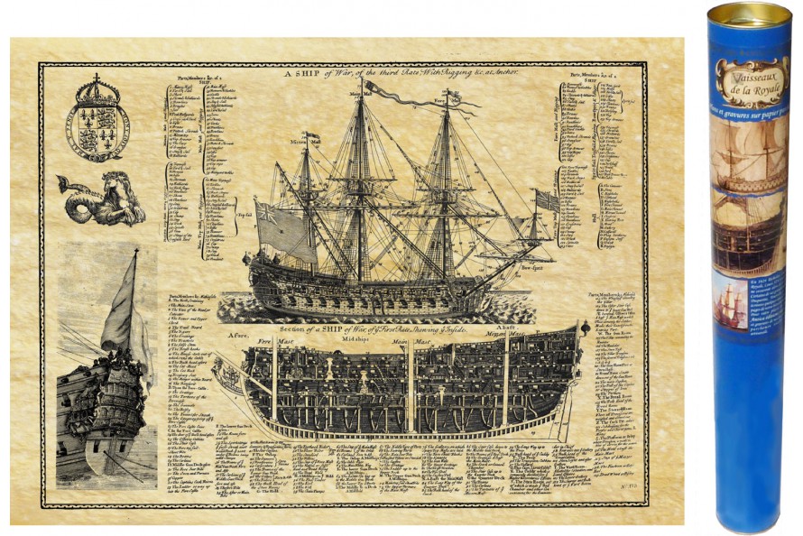 Englisch Schiff geschnitten und planen, antike Boot Gravur von ANTICA bearbeitet und auf Pergamentpapier reproduziert