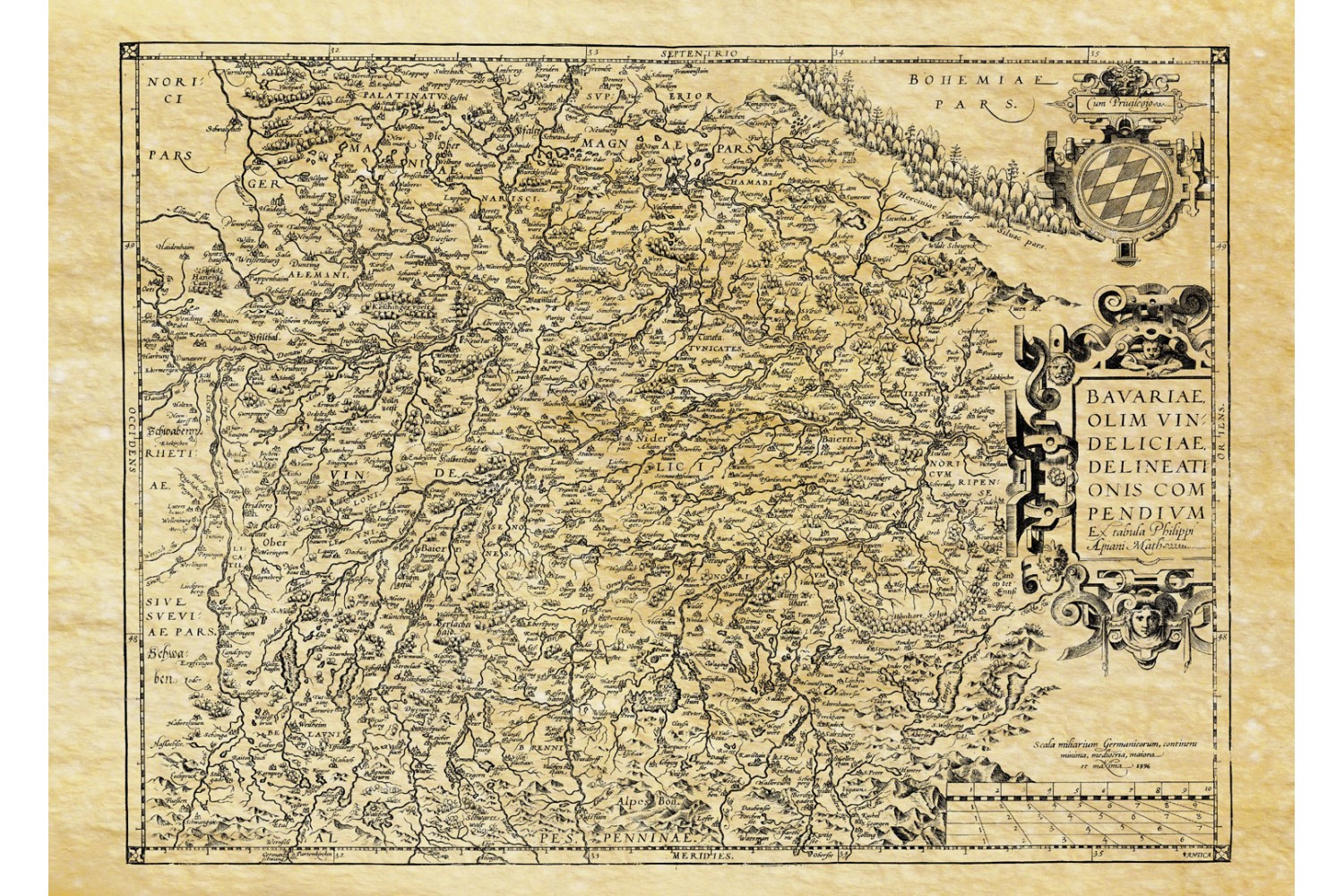 Alte landkarten, Bayern 1592